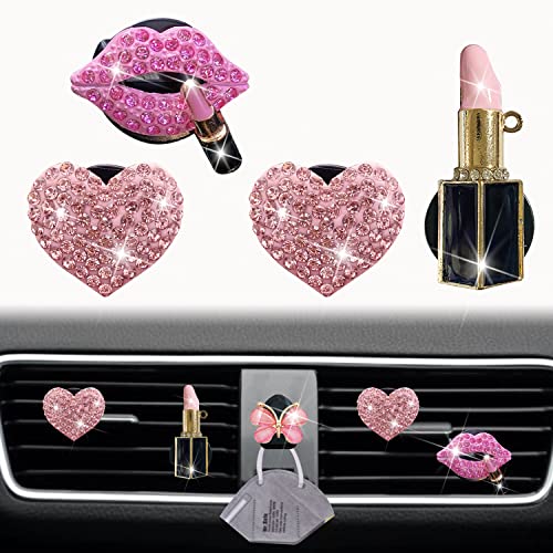 Image of Bling Heart 4 Pcs Pink Lip Air Vent Clips + Butterfly Mask Hook