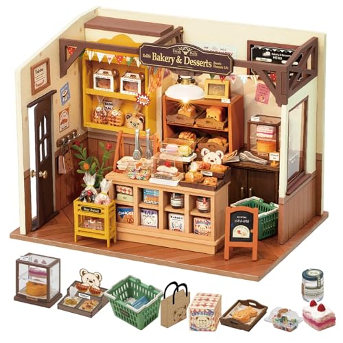 Rolife DIY Miniature Doll House Kit, Build Becka's Bakery Diorama House Building Set with LED Room...