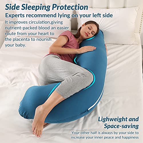 Elover Pregnancy Pillows For Side Sleeping Maternity Body Pillow For Pregnancy, Soft Pregnancy Pillow With Velvet Cover For Head Neck Belly Support (Darkblue, Jersey) #TOP2