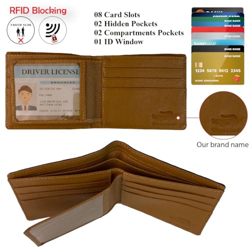 Image of HATA Men Leather Bifold Wallet RFID Blocking Front Pocket Exotic Billfold Handmade Gift For Birthday Wedding Anniversary Father's Day