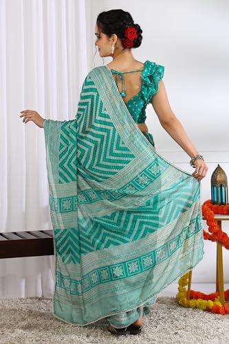 Image of MIRCHI FASHION Women Saree Leheriya Print Chiffon | Lightweight Traditional Sari for Farewell and Wedding Ceremonies with Unstitched Blouse Piece