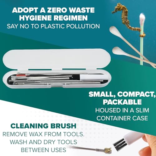 Image of Bennort 6 in 1 Ear Wax Removal and Cleaner Kit - Resuable Ear Pick Cleaning Tool with Storage Box,Stainless Steel Ear Pick Scoop,Spring,Spiral & Cleaning Brush,Ear Curette Kit for Adult & Kids, Silver