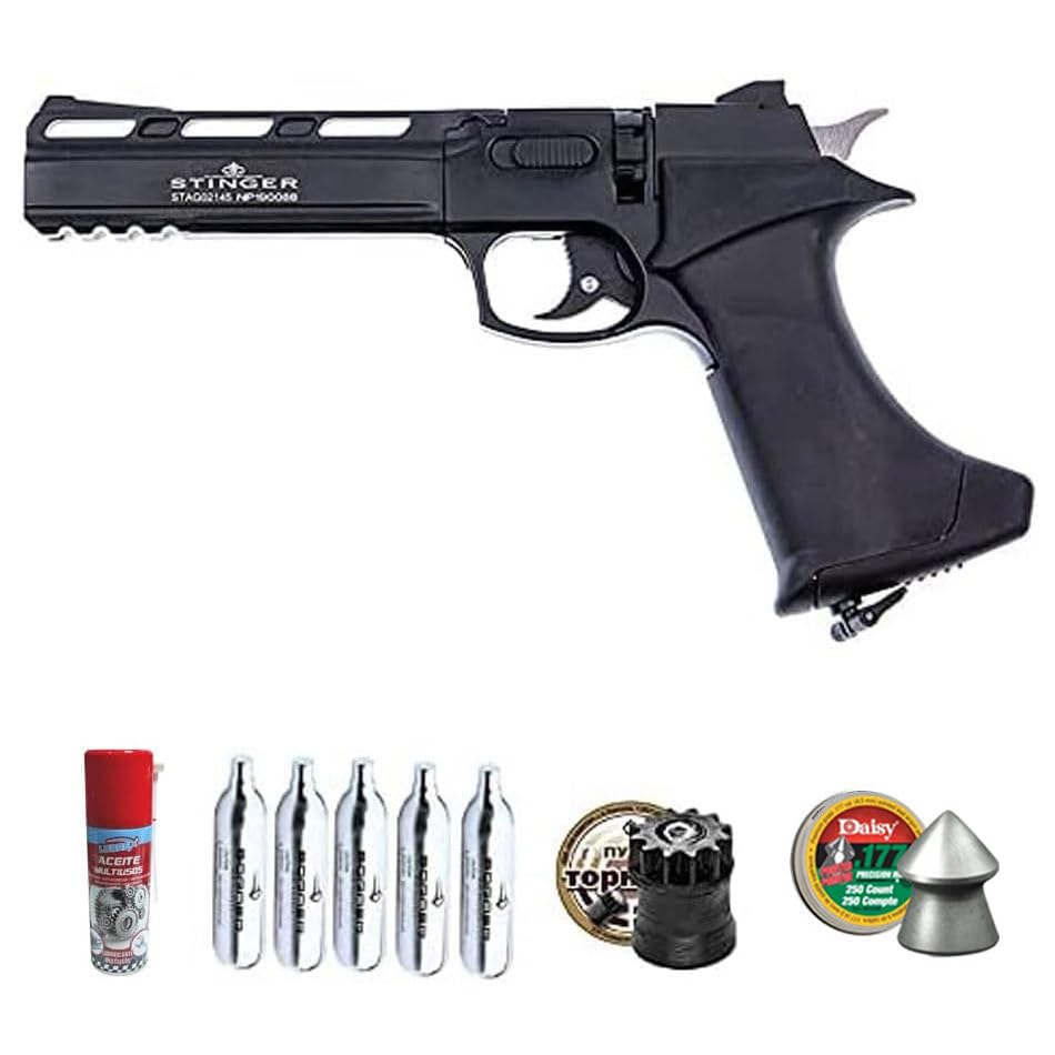 Pistola Apolo Aire comprimido Calibre 4,5mm Semiautomática CO2 Pack con Balines y Aceite