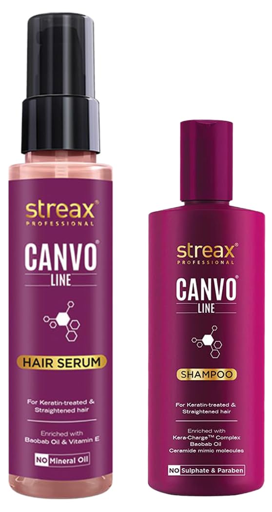 Streax Professional Canvoline Straightening Post Care Shampoo for Women 300ml Canvoline Hair Serum for women | 100 ml