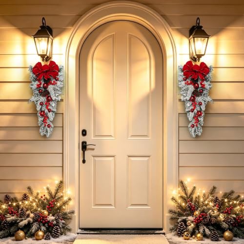 23.6'' Red Bow & Artificial Plants Christmas Wreaths for Front Door Decor - image 4