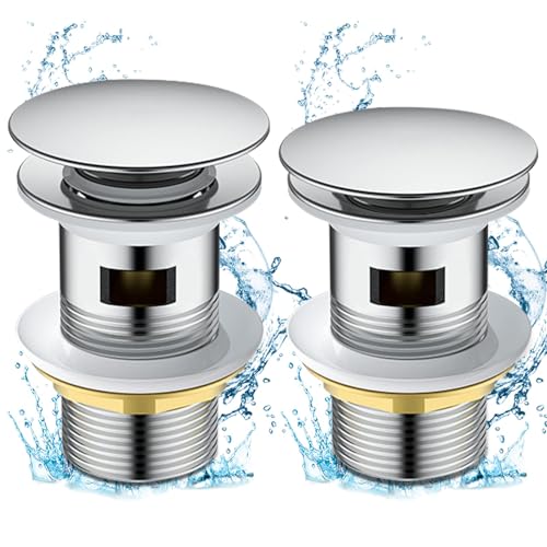 Cieex 2pcs Bonde de Lavabo Pop-up, Bonde Lavabo Salle de Bain Chromé, Bonde Lavabo avec Trop Plein pour Vasque Salle de Bain avec Un Trou de 1/4