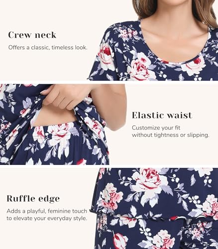 Image of NACHILA Women's Bamboo Viscose Pajama Sets Summer Cooling Short Sleeve Capri Soft Pjs Night Sweats Moisture Wicking Sleepwear