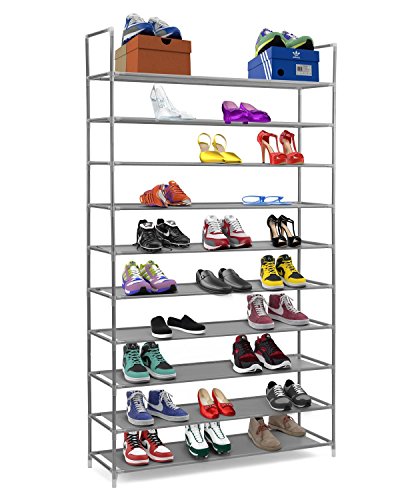 Halter 10 Tier Stackable Shoe Rack Storage Shelves - Stainless Steel Frame Holds
