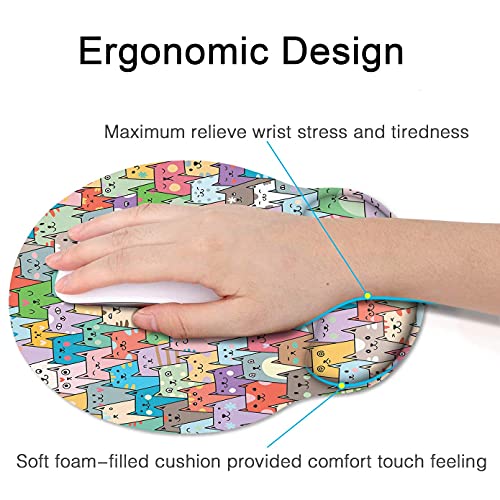 Britimes Ergonomic Mouse Pad With Wrist Support Colorful Cats Non-Slip Rubber Base Mousepad For Home Office Gaming Working Computers Laptop Easy Typing & Pain Relief #TOP6