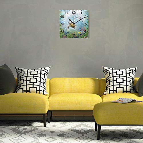 Naanle Stylish Underwater World Sea Turtle Dolphin Print Square Wall Clock, 8 Inch Battery Operated Quartz Analog Quiet Desk Clock For Home,Office,School #TOP3