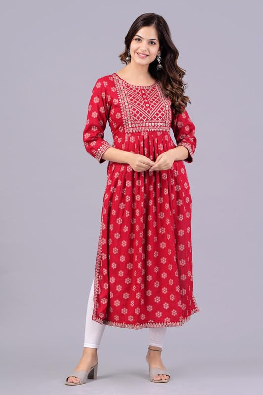 Image of NEW4U Women's Sequin Zari Embroidery Printed Naira Cut Kurti