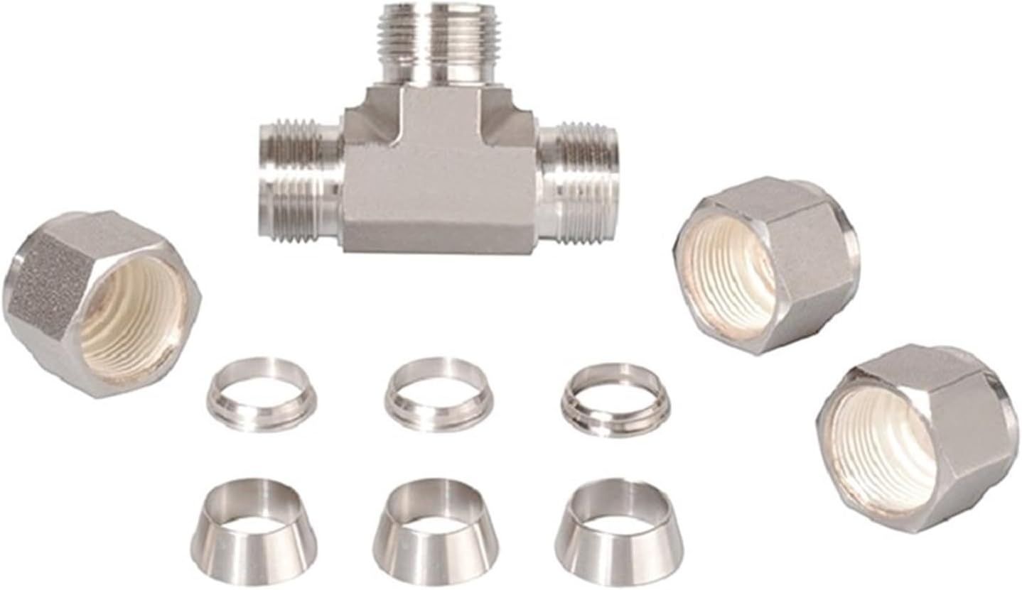 1PCS Stainless Steel 316 Tee 3-Way Double Ferrule Compression Fitting 30MPa 1/8" 1/4" 3/8" 1/2" 6 8 10 12mm Replace(18 mm)