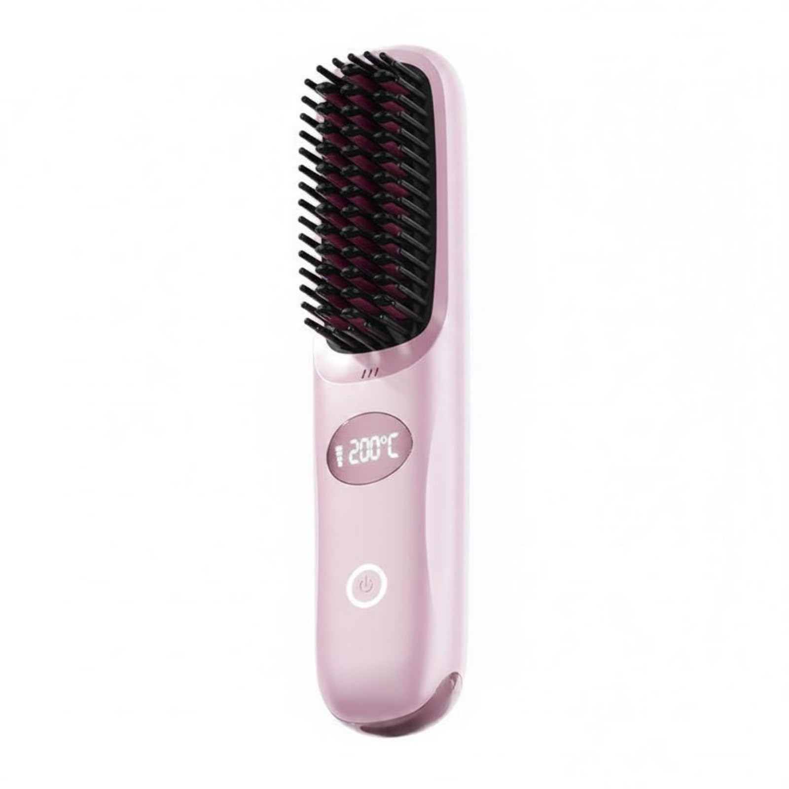 MYADDICTION Wireless Hair Straightener Brush Travel Friendly Ceramic Heating Hair Brush Lightweight for Home, Pink, Round Screen En-image-19
