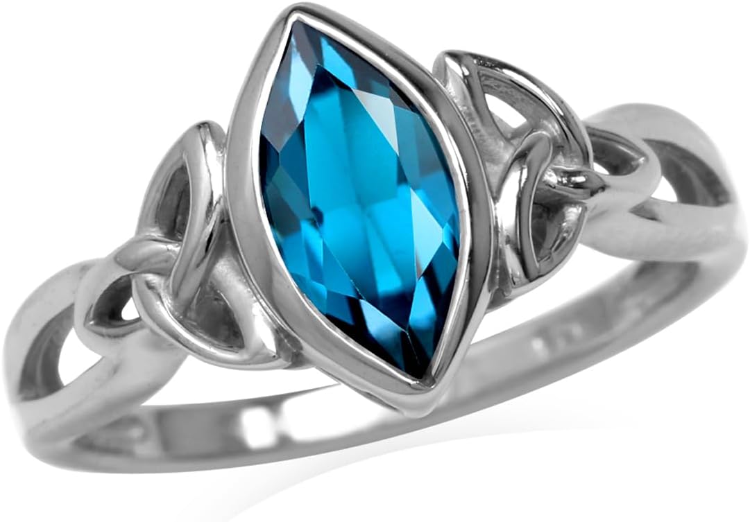 Silvershake Genuine Gemstone 925 Sterling Silver Triquetra Celtic Knot Solitaire Ring