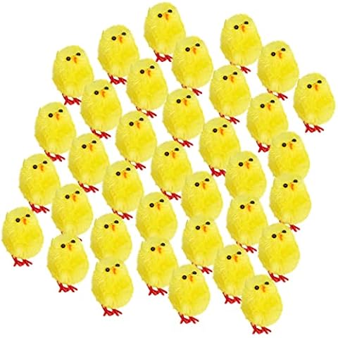 WEWILL Chenille Easter Chicks Pack of 36 Small Cute Fully Yellow Party Favors Kids Easter Egg Bonnet Decoration 1 1/2-Inch Cover