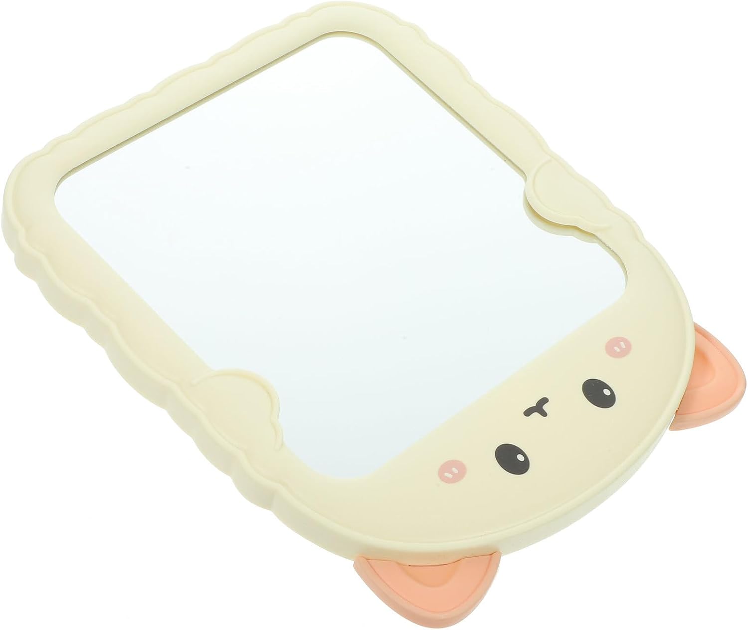 HEALLILY Cat Ear Folding Desktop Makeup Mirror with Stand Beige Tabletop Cosmetic Mirror for Women Vanity Use for Desk and Travel