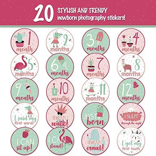 Baby Monthly Stickers - (Set of 20) Baby Milestone Stickers for Girls, Baby Girl Gifts on Every Baby Registry with All 12 Month Stickers, Perfect Baby Shower Gift by BebeTales