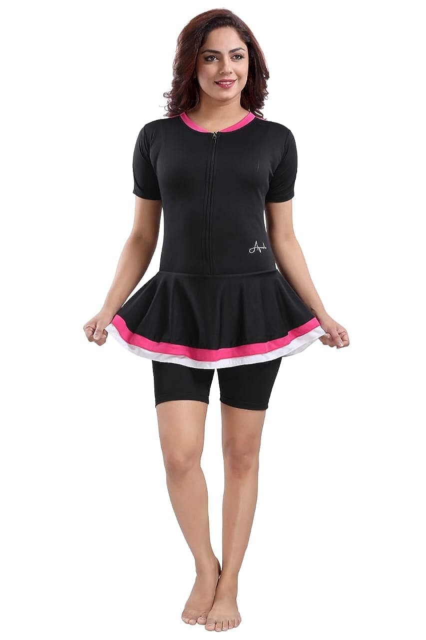 Womens one -Piece Swimwear,Half Sleeves Swimming Costume,Half Tights, Two Way Stretchable Polyester Fabric, U.V.Protection.