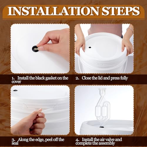 Image of Ziliny 4 Pcs White 6.5 Gallon Fermentation Bucket with Twin Bubble Airlock Grommets Lid Brewing Wine Fermenter Fermentation Kit for Home Beer Wine Mead Other Fermented Beverage