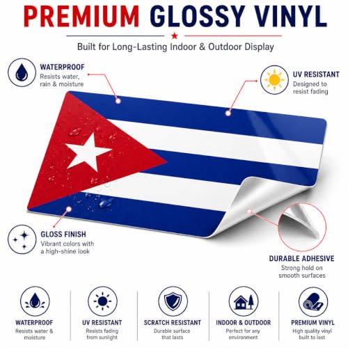 Image of Cuba Vinyl Flag Stickers, Car Decals, Waterproof Indoor Outdoor, Laptop Stickers, Car Bumper, Cuban Flag, 5 x 3 Inches, Set of 3