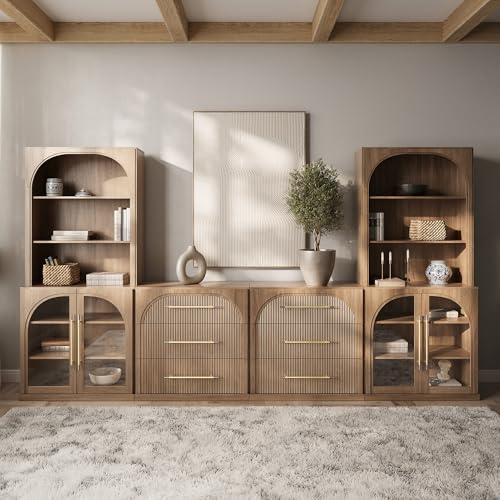 Image of BELLEZE Jagger 130 inch Wall Unit 6-Piece Modular TV Stand - Camel