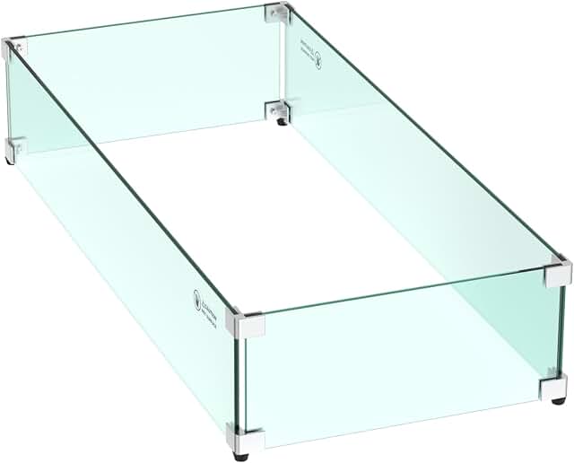 Skyflame 30 x 14 Inches Rectangular Fire Pit Glass Wind Guard | Tempered...