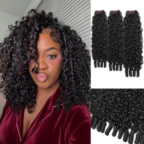 Burmese Curly Bundles Human Hair 12 14 16 Inch 3 Bundles Wet and Wavy Human Hair Bundle Quick Weave for Women Water Wave with Spiral Curly End Hair Extensions Natural Black