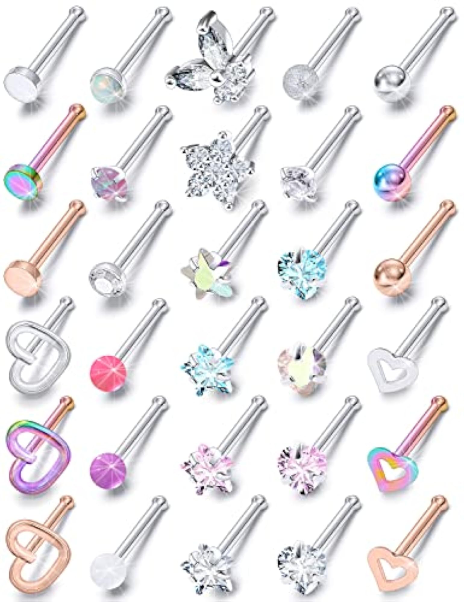 28Pcs Glow in The Dark Nose Rings Set