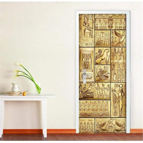 Sticker Porte Egypte Papier Peint, Egypte Autocollant Poster Auto-Adhésif, Chambre Salon Salle de Bain Affiche Art Décor Mural 3D Stickers Porte 77 x 200 cm...