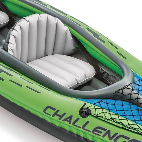 INTEX Challenger Inflatable Kayak Series: Includes Deluxe 86in Kayak Paddles and High-Output Pump – SuperStrong PVC – Adjustable Seat with Backrest – Removable Skeg – Cargo Storage Net
