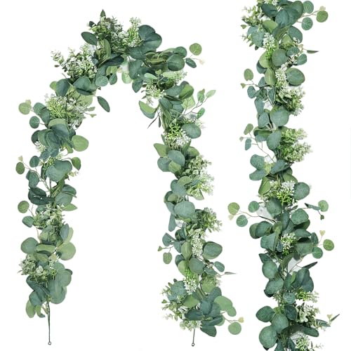 2Pack Artificial Eucalyptus Garland, 5.9FT Faux Silk Leaf Eucalyptus...
