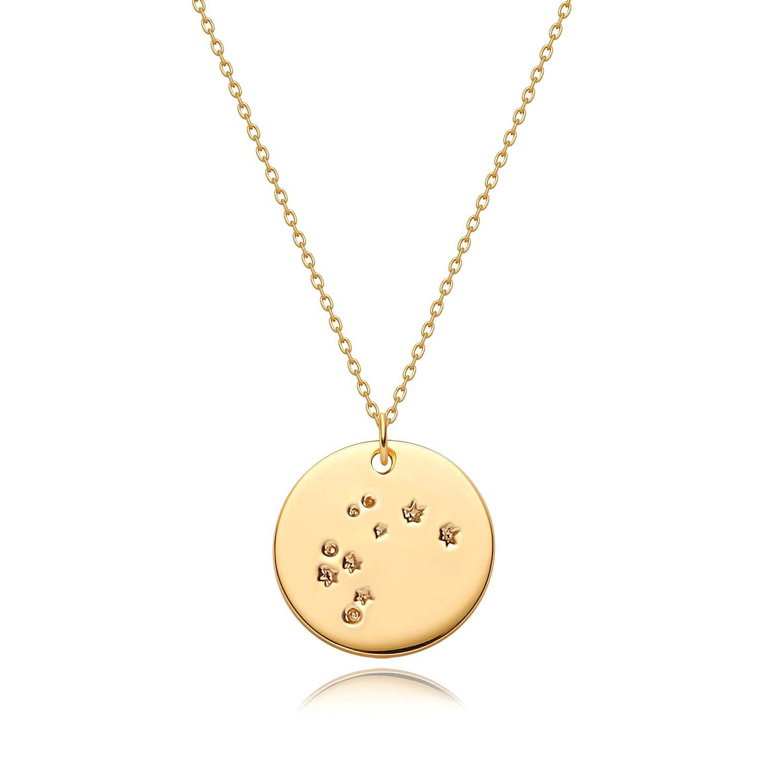 Gold Necklace Coin Disc Zodiac 12 Constellation Star Connected Engraved Horoscope Sign Astrology Pendant 18K Gold Plated Chain Dainty Personalized Simple Jewelry