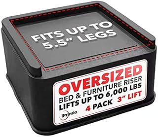 iPrimio 3 Inch Heavy Duty Oversized Bed Riser W/ Raised Walls - 4 Pack Non-Slip Jumbo Stackable Risers Fits Huge 5.5 inch Wide Bed, Sofa, Chairs or Couches Post -Lifts Upto 6000 lbs Each Leg -Patented