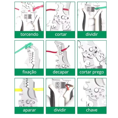 Alicate Multifunção 13 em 1, Corta, Decapa, Divide, Torcendo e Crimpa Cabos, Cabo Ergonômico