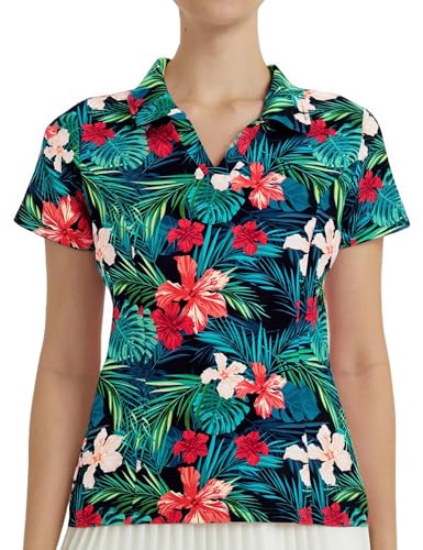 MNLYBABY Womens Golf Polo Shirts Hawaiian Golf Shirt Cool Summer Hawaii Tops Floral Tropic Print Workout Short Sleeve Tee2