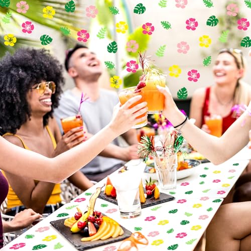 Image of Whaline 300 Pcs Summer Tropical Table Confetti Palm Leaves Hibiscus Floral Confetti Table Centerpieces for Hawaiian Luau Party Decoration