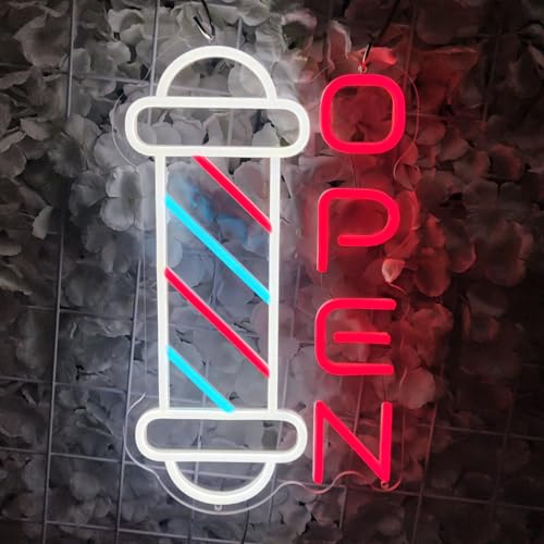 Image of Barber Shop Neon Signs for Wall Decor Open Neon Lights for Bedroom Led Signs Suitable for Barber Shops Hair Salon Art Unique for Hairdresser,40 * 23.7cm
