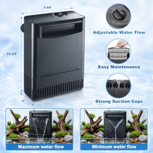 Image of Turtle Tank Filter Aquarium Filter Power Adjustable 20-75 Gal. 290GPH Large 3-Stage w / Resin Filter Media Low Water Level Waterfall for Fresh and Saltwater Fish Tank Reptile Shrimp Frog Yellow Odor