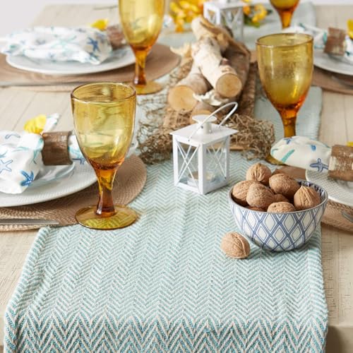 Image of THE HOME TALK Premium Cotton Chevron 4-6 Seater Table Runner - 14x72 Inches - Turquoise|Elegant Dining|Handcrafted Quality|Stylish Console Decor for Dining Table, Parties, Events