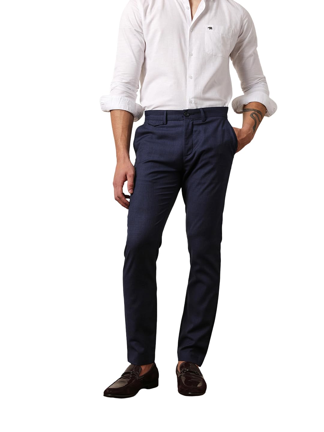 the bear house Men Solid Slim Fit Formal Trouser Blue-picture-25