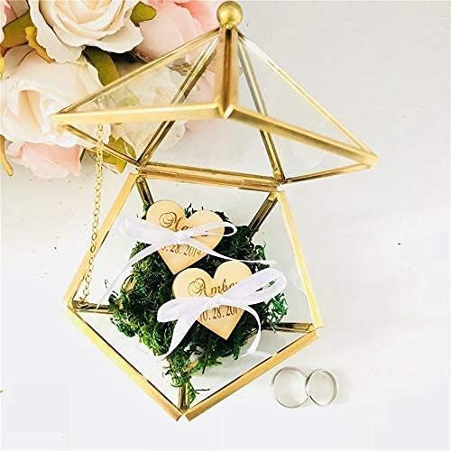 Caja geométrica de cristal para anillos de boda, caja de anillo de boda personalizada con corazón, caja de anillo de boda para ceremonia, almohada