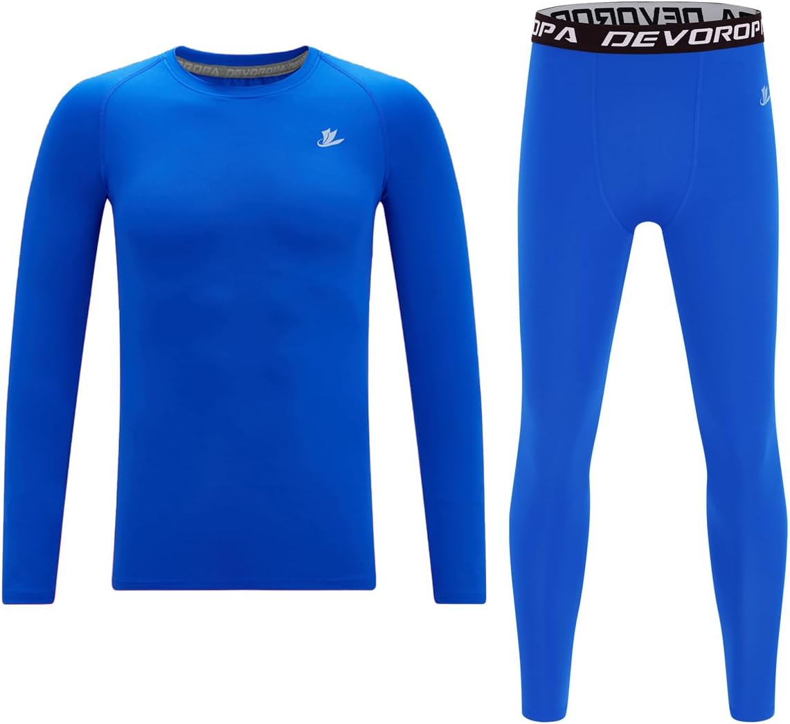 DEVOROPA Youth Boys Compression Shirts & Pants Kids Long Sleeve Undershirts Sports Leggings Athletic Base Layer Tights Set