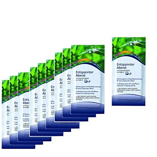10 einzeln verpackte Erfrischungstücher Aromatücher mit Bachblüten aus reiner Baumwolle 185 x x200 mm: Entspannter Abend 10 Stück Cover