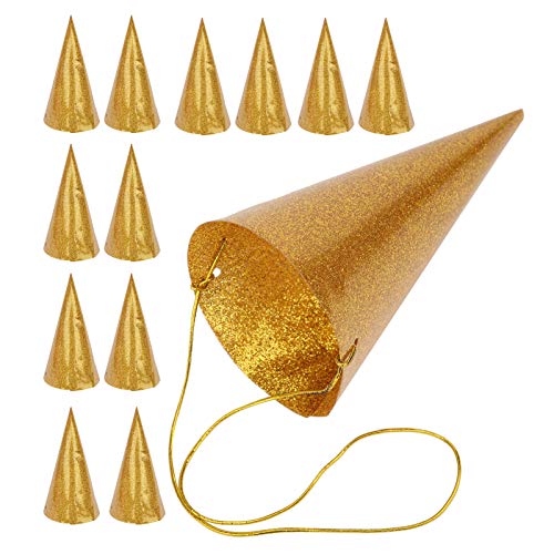 Haofy Sombreros de Cumpleaños de Cono de Fiesta Dorados, Plateados, Rosa Rosa, Sombreros Elegantes para Celebraciones de Cumpleaños para Niñas y Niños, 3 Colores para Elegir, Fáciles de Armar, (GOLD)