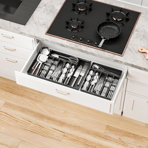 Range-ustensiles extensible et range-couverts pour tiroir de cuisine - 5