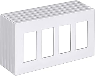 [5 Pack] BESTTEN 4-Gang Screwless Wall Plate, USWP6 Gloss Snow White Series, Decorator Outlet Cover, 11.91cm x 21.21cm, for Light Switch, Dimmer, GFCI, USB Receptacle