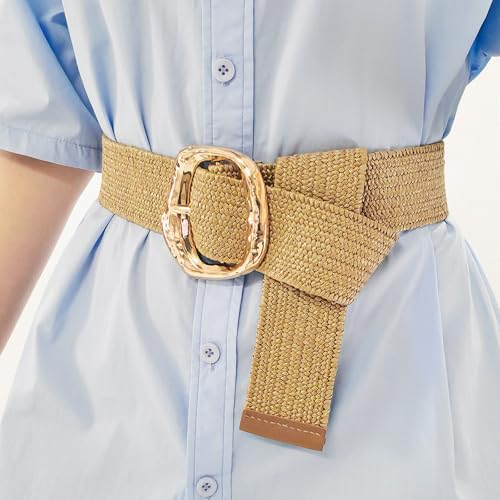 Adjustable Woven Straw Waist Belt For Women Pin Buckles Cotton Linen Waist Strap For Various Outfit Styling3