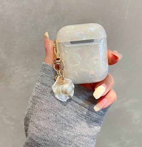 Image of OTOPO for Cute Airpods 2nd /1st Generation Case Girl Women with Cleaner Kit, Glitter Shell Pattern Apple iPods 2 /1 Gen Protective Cover Skin with Pearl Shell Keychain, Colorful