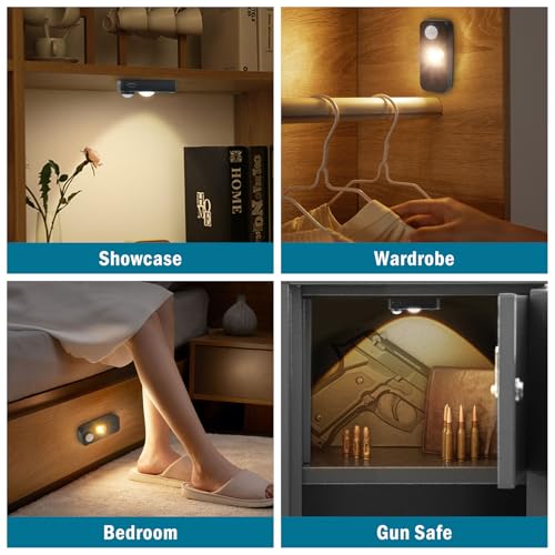 Image of Black Motion Sensor Night Light, Wireless Rechargeable Puck Lights for Cabinet, Dimmable Stick on LED Closet Lights, Warm White Motion Sensor Light Indoor(6 Pack)