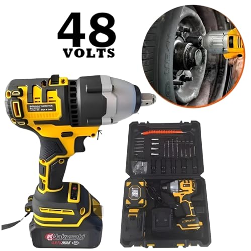 Chave De Impacto Bateria Lítio 48v Brushless Profissional Nakasaki de Carro Completa Com Maleta